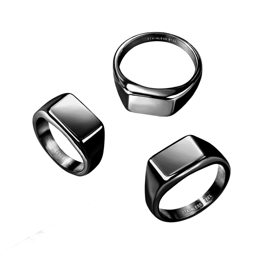 Wide Square Flat Top Black PVD Plated Stainless Steel Ring